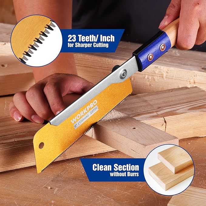 WORKPRO 6 Inch Japanese Pull Saw, 23 TPI SK5 Flexible Blade Dovetail Saw with Non-Slip Beech Handle for Dovetails, Tenons and Precision Woodworking