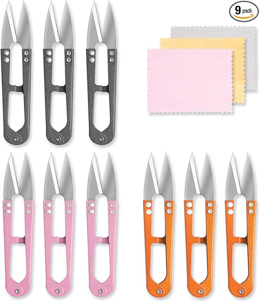 9 Pcs 4.1 Inch Sewing Scissors Thread Snips, High-Carbon Steel Yarn Snips, Thread Snippers, Sewing Snips Thread Cutter Scissors for Stitch, Knitting, Mini DIY Supplies, Crafts