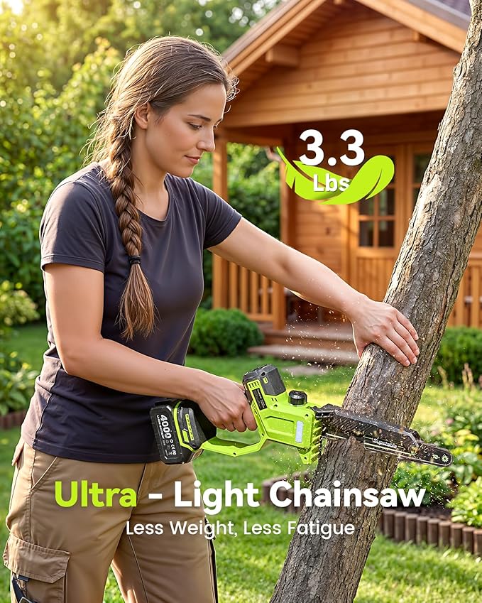 10 Inch Electric Pole Saws for Tree Trimming, 1000W Brushless Pole Saw and Mini Chainsaw 2 in 1, 2 * 4000mAh Battery, Lightweight Tree Saw with Extension Pole, 16Ft Max Reach, Gift for Men Women