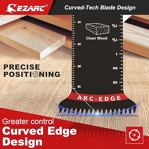 EZARC Japanese Tooth Oscillating Saw Blades - 5 PCS Extra-Long Reach Arc Edge CRV Multitool Blades Clean Cut for Wood and Plastic, Universal Quick Release Oscillating Tool Blades Kits