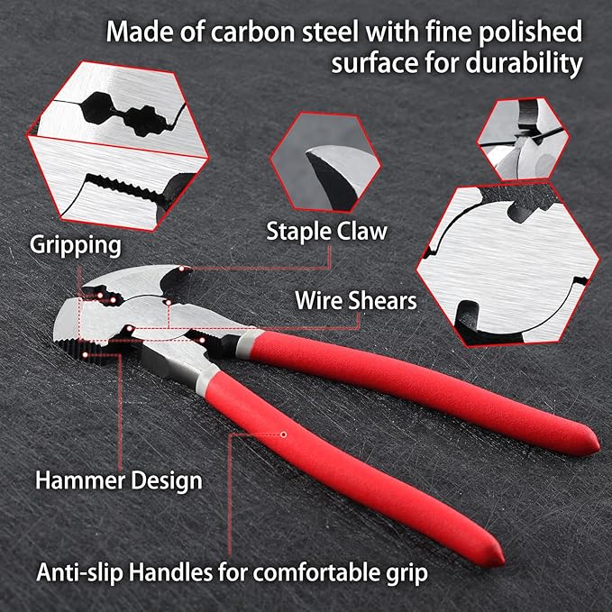 SPEEDWOX Multi Tool 9.5-Inch Fencing Pliers With Hammer Fence Cutter Nail Puller Wire Cutting Hammer Head Pliers