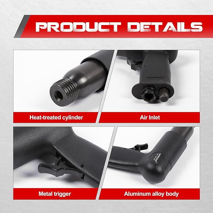 UW-AH190 Medium Barrel Air Hammer Kit with Quick Change Retainer and 4 Chisels, 2-5/8 Inch Stroke, 3500 BPM, Lightweight
