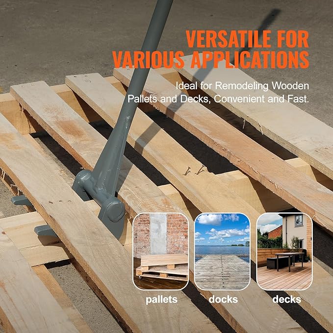 VEVOR Pallet Buster, 50'' Carbon Steel Handle Wrecking Pry Bar, 2000 lbs Weight Capacity, Heavy Duty Deck Board Removal Tool, Multipurpose Demolition Bar for Flooring, Framing, Roofing, Trim, Drywall