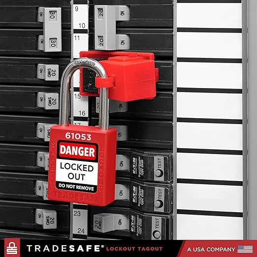 TRADESAFE Circuit Breaker Lockout Device, 10 Pack, 120/277 Volt, Clamp-on Single Pole Breaker Lock Out Device, OSHA Compliant, Premium Grade, Medium