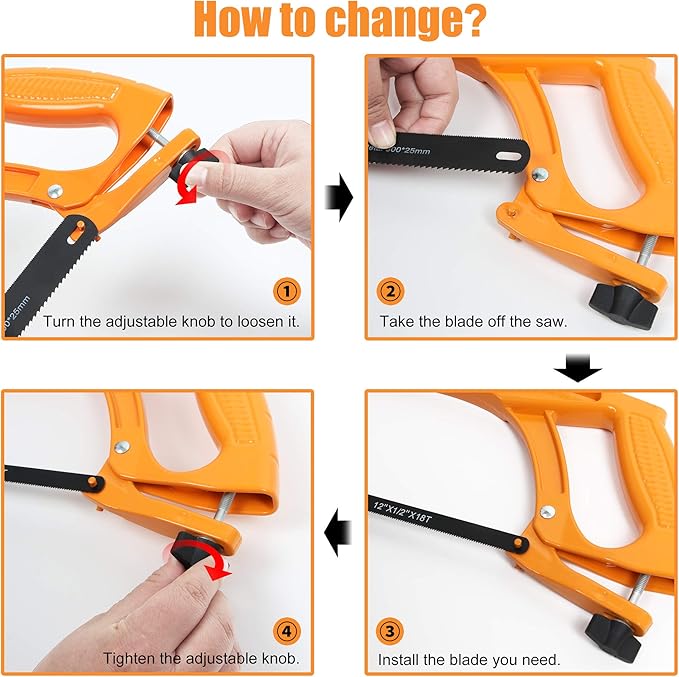 BEETRO Hacksaw Frame Set, 12’’ 10'' hacksaw and 6’’ Mini Hand Saw, Including Six Extra Flexible Blades, Cutting Tool for Metal, Wood, PVC Pipe