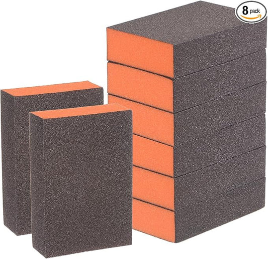 HARFINGTON 8pcs Sanding Sponge Blocks #80 (180-220 Grits) Wet/Dry Hand Sanding Sponges, 100x70x25mm Foam Sanding Block Pad for Polishing Kitchen Metal Wood Drywall Furniture, Brown&Orange