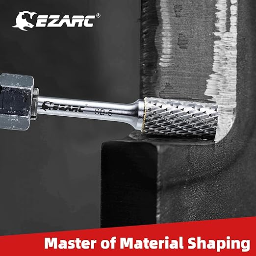 EZARC 5PCS Tungsten Carbide Rotary Burr Set, SB-5 Double Cut Carbide Burr 1/4" Shank Die Grinder Bits for Metal Working & Sturdy Storage Case