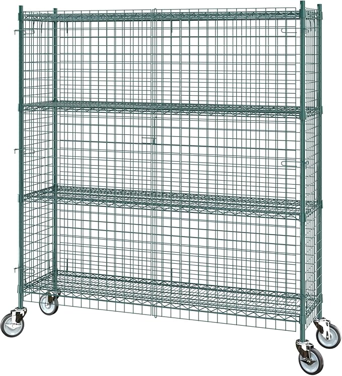 Commercial Grade NSF Listed Metal Wire Mesh Storage Green Epoxy Mobile Security Cage Kit, 18" x 60" x 70", Perfect for Warehouse, Walk-in Refrigerator, Freezer, Grocery Store, Restaurant, Dishroom