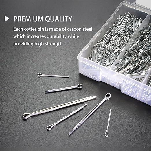 1000 Piece Cotter Pin Assortment Kit - 6 Sizes (1/16??to 5/32?? Durable Split Pins with Case, Corrosion-Resistant for Tractors, Trailers, Marine & Industrial Machinery - Bulk Multi-Size Cotter Key Set