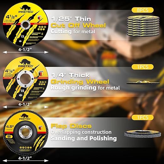 Grinding & Cutting Wheels 4 1/2 inch Set,Angle Grinder Wheel Set,Cut Off Wheels 8 PCS,Grinding Wheel,4.5??Flap Discs for Angle Grinder for Cutting Grinding 8+1+1 PC