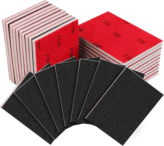 16 Pcs 180 Grit Sanding Sponge, Ultra Fine Sandpaper Assortment Pads, Soft Foam Sanding Block Dry Wet Sandpaper for Model Drywall Metal Wood Furniture Polishing (P180)