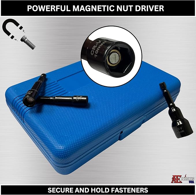 ATE Pro. Tools - 12 Piece Magnetic Nut Driver Set, SAE & Metric, 1/4" Hex Shank, Quick-Change, Premium Impact Power Hex Nut Driver Drill Bit Master Kit, SAE 1/4" to 9/16", Metric 8-14mm, Cr-V Steel
