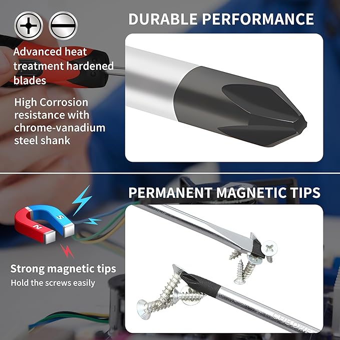 Vickay Screwdriver Set, Permanent Magnetic Precision Tips, Rust Resistant Heavy Duty shank Toolkit for men Repairing, Slotted & Phillips Screwdriver, Ergonomic Comfortable Non-skid Handle, 5 Pieces