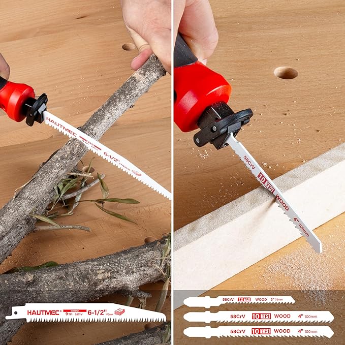 HAUTMEC 10-In-1 Multi Blades Hand Saw with Quick-Release Change Mechanism and Pro HSS/Cr-V/Bi-Metal Blades, Compact Hacksaw, Jab Saw, Versatile Handsaw for Wood, Metal, Plastic, Drywall – HTHSH25032