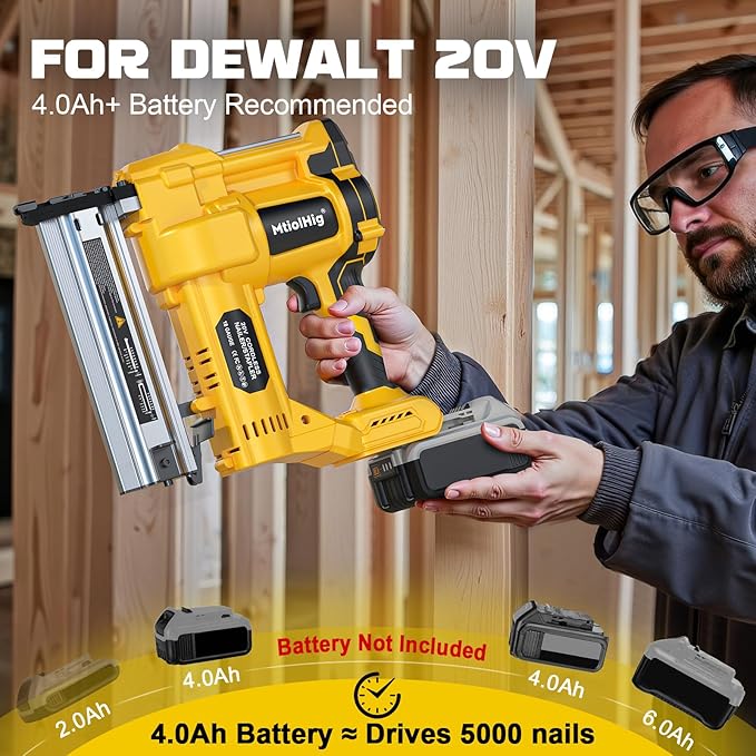 Cordless 2" Brad Nailer Compatible with Dewalt 20V Battery (No Battery), 2-in-1 Electric Nail Gun/Staple Gun, 18 Gauge Nail Gun Battery Powered with 1000 Nails for Wood Carpentry
