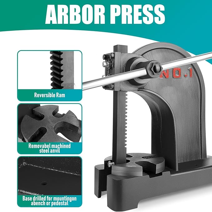 2 Ton Hand Wheel Arbor Press ??Max 5.5 Ft Height, Reversible Plunger, Perfect For Metal Bending, Drilling, Engraving & Welding