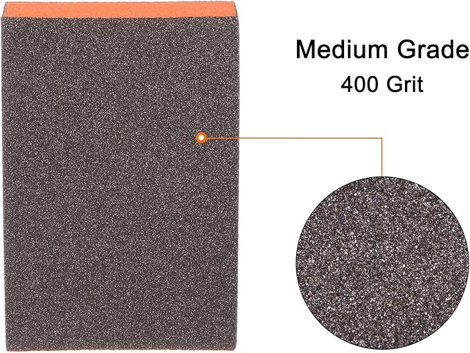 HARFINGTON 4pcs Sanding Sponge Blocks #120 (400 Grits) Wet/Dry Hand Sanding Sponges, 100x70x25mm Foam Sanding Block Pad for Polishing Kitchen Metal Wood Drywall Furniture, Brown&Orange