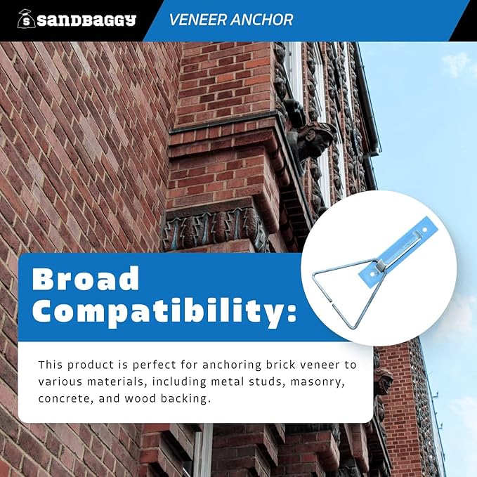 Sandbaggy Type 3 Adjustable Veneer Anchor - Hot Dipped Galvanized (Triangle Tie Included) - Brick, Masonry (12 Gauge (HDG), 75, Count)