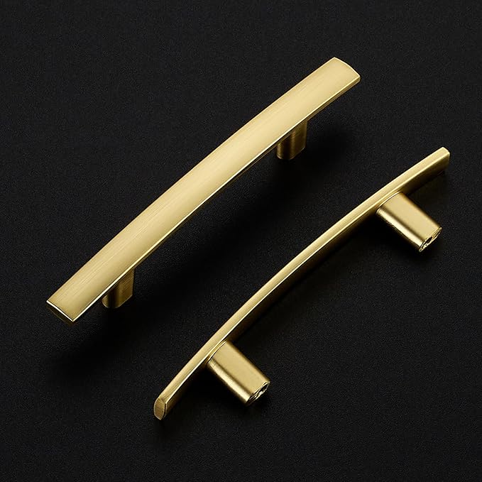 Ravinte 30 Pack | 5-3/16'' Curved Cabinet Pulls Brushed Brass Kitchen Drawer Pulls Arch Cabinet Handles 5-3/16?쒵ength, 3??Hole Center