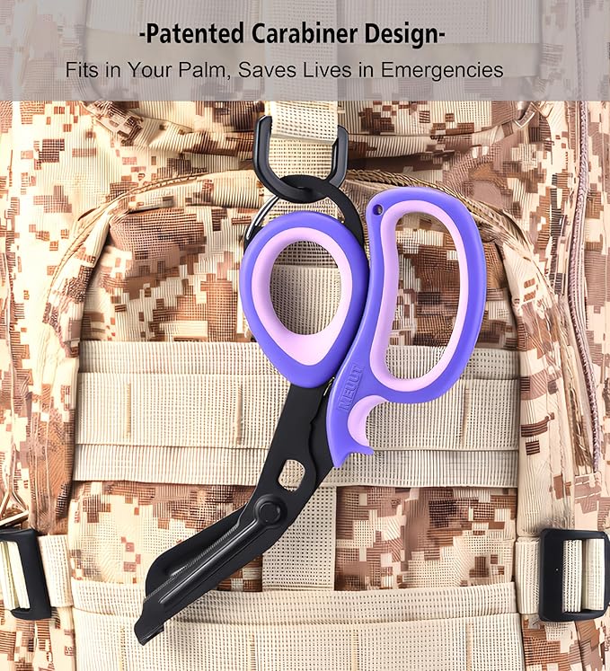 MEUUT 2 Pack Medical Scissors Trauma Shears with Carabiner design, 7.5" Fluoride Coated Non-stick Blades Bandage Scissor for Nurses, EMT, Household, outdoors