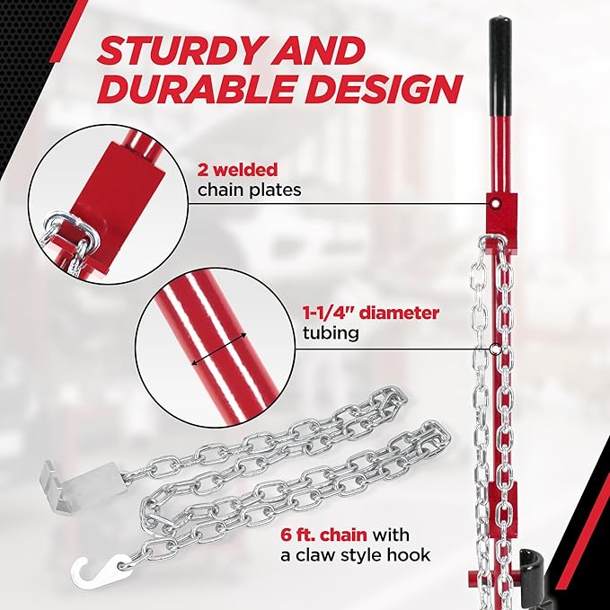 Champ Leverage Bar - 52??Alignment, Prying, and Pulling Stick with 3 Interchangeable Rubber Feet and 6 ft Chain Hook for Auto Body Frame and Panel Repair