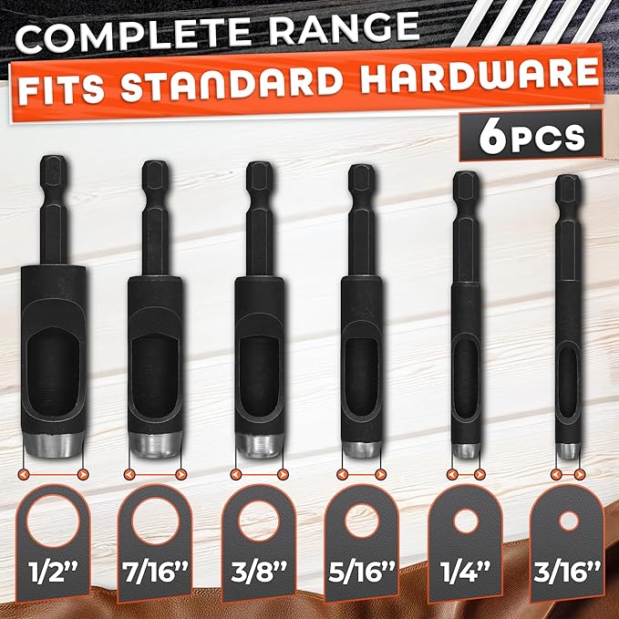 Leather Hole Punch Set - 6 Pcs Drill Bits Set 3/16" 1/4" 5/16" 3/8" 7/16" 1/2" - High-Precision Leather Punch Tool for Belts, Fabric and Crafts - Durable Carbon Steel Tools for Hobby & DIY Use