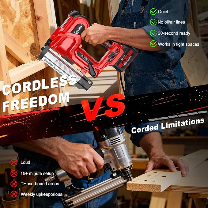 SILVEL 2" Cordless Brad Nailer, 2-in-1 21V Electric Brad Nailer Stapler with 2 * 4.0Ah Battery, 1000pcs Nails, 18GA Staples, Adjustable Depth for Woodworking, Home Improvement