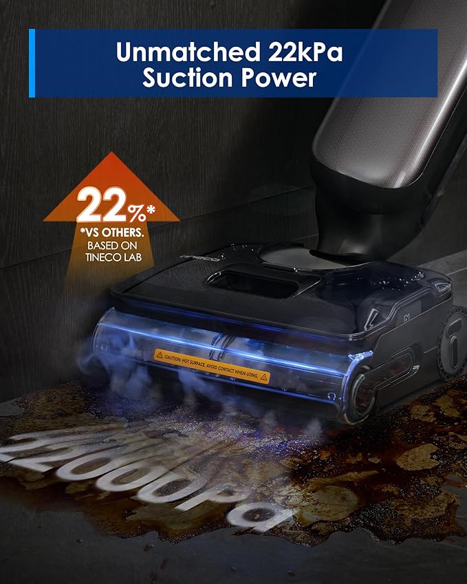 Tineco Floor One S9 Artist Steam Wet Dry Vacuum Cleaner, High-Temp Steam Cleaning, 22kPa Suction, 360째 SmoothDrive, Anti-Tangle Design, 185째F Flashdry, Long Runtime, 180째 Lay-Flat
