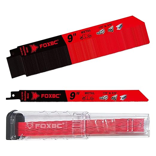 FOXBC 9 Inch 14/18 TPI Reciprocating Saw Blades Demolition for Auto Dismantling, Diablo Sawzall Blade 1/16-5/16 Medium Metals Cutting, Bi-Metal, 25-Pack