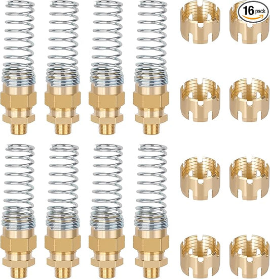 Air Brake Hose End Fitting, DOT Brass 1/2??Hose x 3/8??Male Connector with Spring Guard, Air Brake Line Fittings - 8 Pack Brake Repair End Fitting & 8 Pack Sleeve Tubes