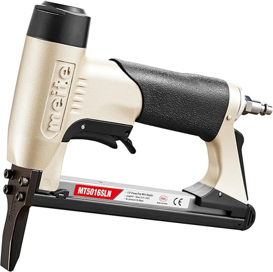 meite Upholstery Staple Gun with Extended Nose &Safety Trigger for 20 Gauge 1/2-Inch Crown Staples, Heavy-Duty Pneumatic Stapler for Woodworking and Decoration DIY Projects (Model MT5016SLN)