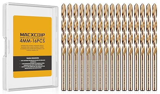 Metric 16Pcs M35 Cobalt Drill Bit Set, 4mm HSS Cobalt Jobber Drill Bits, for Hardened Metals, Stainless Steel, Cast Iron and Wooden Plastics