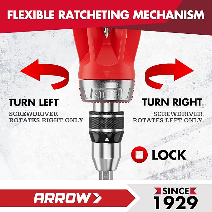 ARROW Stubby Ratcheting Screwdriver, 12-IN-1 Multi Bit Ratchet Screwdriver set, Premium S2 Steel, Innovated Bits Quick-Load Mechanism, with Phillips, Slotted, Torx, Square Bits Stored in Handle