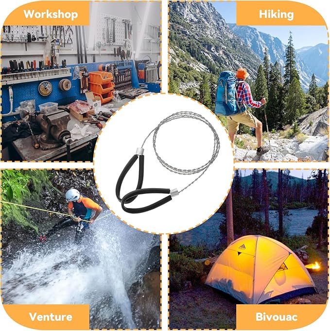 Stainless Steel Cable Saw, Hand Pocket String Rope Saw Metal Wire Saw PVC Pipe Cable Saw 32.4 Inch Heavy Duty Emergency Pocket Size Outdoor Tool for Cutting Wood Camping Hiking Hunting