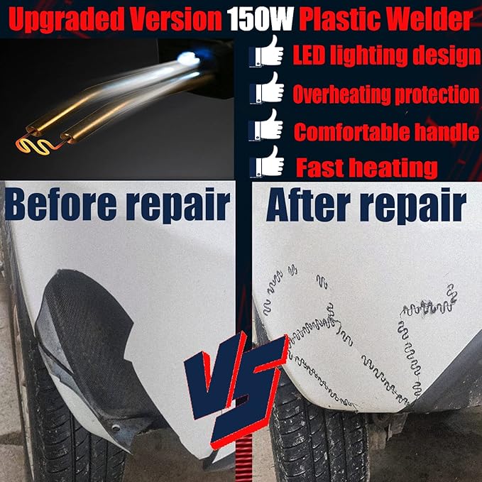Upgraded 220W Plastic Welder Bumper Repair Kit,2-in-1 Plastic Welding Kit 800PCS Hot Staples & 30pcs Plastic Welding Rods,Hot Stapler Plastic Repair Kit for Car Bumper Kayak Crack Repairs(red)