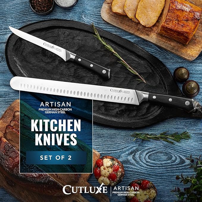 Cutluxe Carving Knife Set for BBQ & Brisket ??Razor Sharp German Steel Slicing and Boning Knife for Meat Cutting, Full Tang & Ergonomic Handle, Grilling Gifts for Men ??Artisan Series