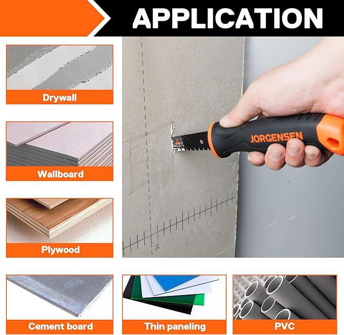 Jorgensen Drywall Saw, 6-inch Jab & Keyhole Saw with Ergonomic Handle,Triple Ground Teeth, Faster Cutting Drywall Cutting Tool with 8-TPI Bi-metal Blade