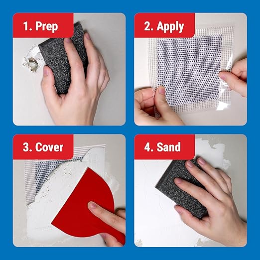 MaxPatch짰 Drywall Repair Kit, 4-Piece Set ??Includes Self-Adhesive Aluminum Patch, 8 oz Spackle, 100% Recycled 3" Putty Knife, and Sanding Sponge ??Multi-Purpose Wall Repair for Drywall, Plaster