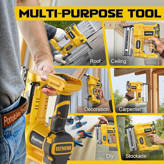 Cordless 2" Brad Nailer Compatible with Dewalt 20V Battery (No Battery), 2-in-1 Electric Nail Gun/Staple Gun, 18 Gauge Nail Gun Battery Powered with 1000 Nails for Wood Carpentry