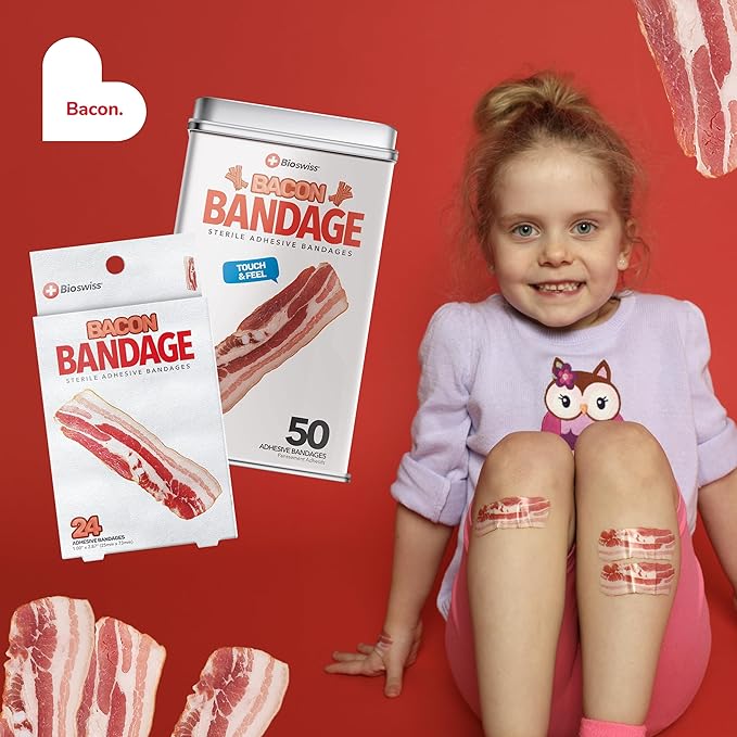 BioSwiss Bandages, Bacon Shaped Self Adhesive Bandage Set, Latex Free, Sterile Wound Care, 50 Count
