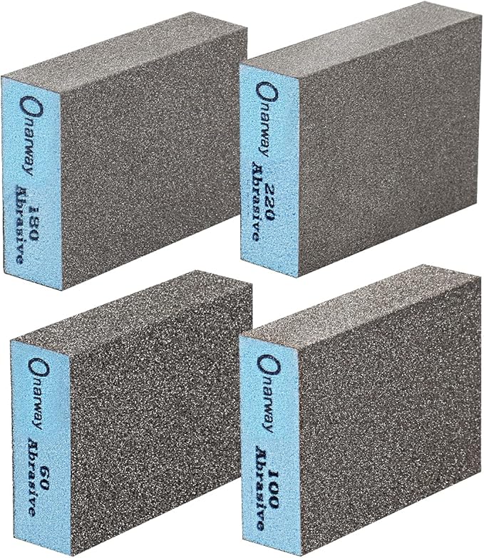 Onarway Sanding Sponges 4 Pack Wet and Dry Dual-use, Coarse and Fine Sanding Blocks - 60/100/180/220 Grits 4 Different Specifications, Washable and Reusable, Ideal for Wood Metal Wall Polish