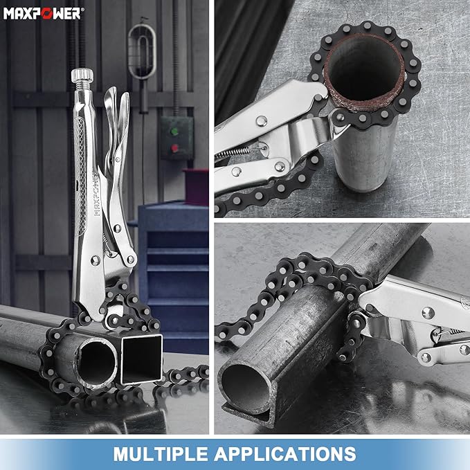 MAXPOWER 9-Inch Locking Chain Clamp with 19.7-Inch Chain, 2 Pack
