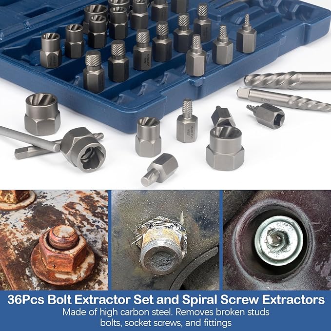 MABLEVI 36 Pcs Upgrade Screw Extractor Set, 3/8??Drive Multi-Spline Easy Out Bolt Extractor Set, Stripped Screw Removal Tool Kit for Removing Nuts Bolts with Solid Storage Case
