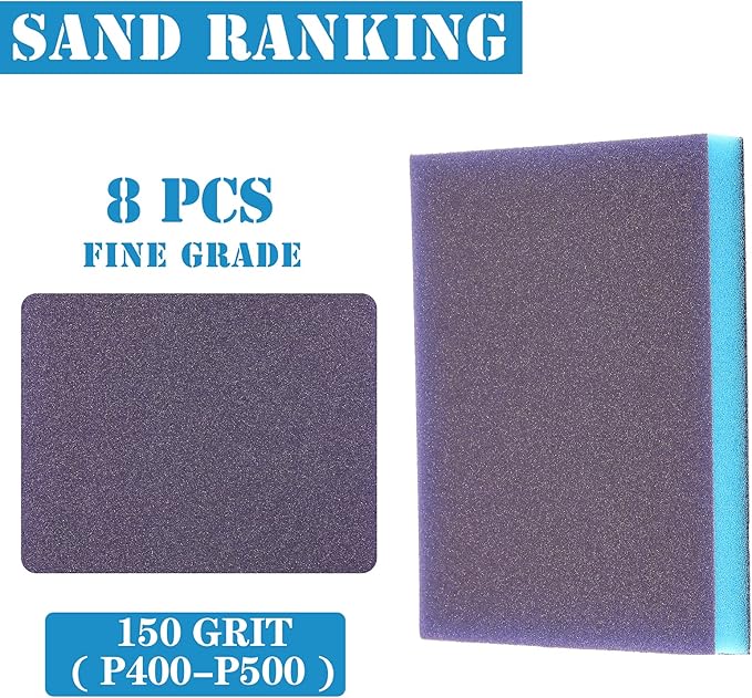 8Pcs 150 Grit Sanding Sponge, Jamiikury Fine Sanding Blocks Washable and Reusable, Wet Dry Sandpaper Sponge for Wood Metal FurniturePaint and Drywall