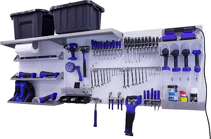 OmniWall Weekend Warrior Ultimate Tool Kit-96" x 32" Metal Pegboard Wall Storage System White/Silver