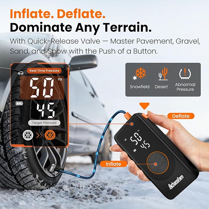 P9 Pro Cordless Portable Air Compressor,48s Fast Inflation,Dual Power Supply,150 PSI Tire Pump with Digital Gauge, inflator and deflator Function & Storage Case for Car, Truck, Bike, Ball