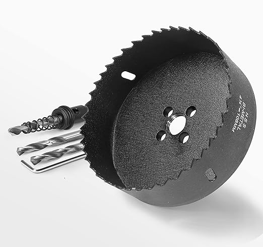 4-1/4 Inch Hole Saw with 3/8" Triangle Shank Quick Change Arbor, JTemgle Bi-Metal Hole Saw Heavy Duty Hole Cutting Tool for Cornhole Boards, Recessed Lights, Wood, Plastic, Drywall & Soft Metal