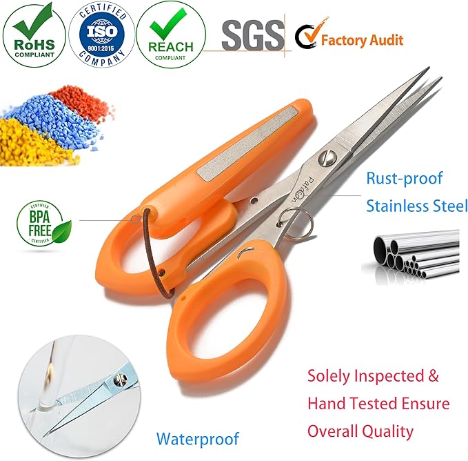 PAFASON 4.5?섃셎tainless Steel Serrated Edge Braided Line Fishing Scissor with Safety Case,Lanyard,High Precision Tips, Ergonomic Handle