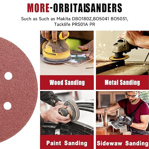 100 PCS 6 Inch Sanding Discs 40 Grit, 6 Hole Hook and Loop Sandpaper, Round Orbital Sand Paper Discs for Sander