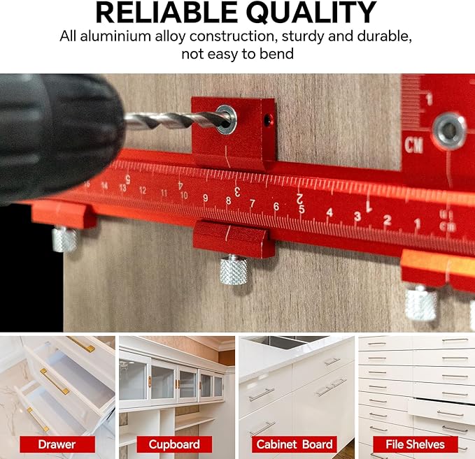 Aluminum Cabinet Hardware Jig Tool for Handles Pulls Knobs, Cabinet Pull Jig with Automatic Center Punch, Hardware Template for Door Drawer Handles Installation